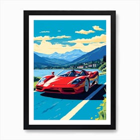 A Ferrari F50 Car In The Lake Como Italy Illustration 1 Art Print
