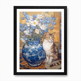 Delphinium With A Cat 4 Art Nouveau Style Art Print