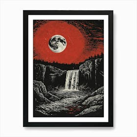 Moon Over A Waterfall Art Print