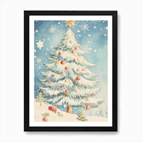 Snowy Christmas Tree Art Print