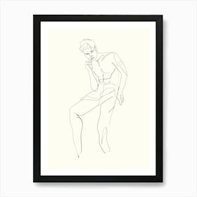 Man Sitting Down Monoline Hand Drawing Aesthetic Illustration Art Print