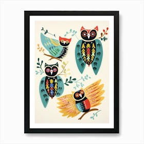 Folk Style Bird Painting Owl 2 Art Print