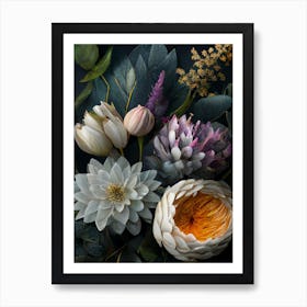 Vintage Style Flowers On A Dark Background Art Print