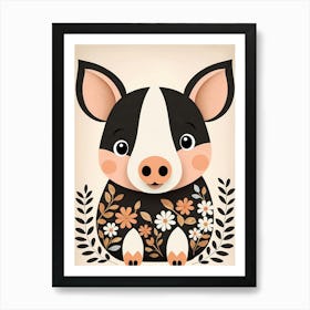 Floral Cute Baby Pig Nursery (32) Art Print