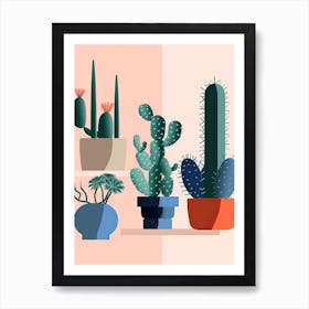 Collection Of Potted Cacti Illustration 4 Art Print