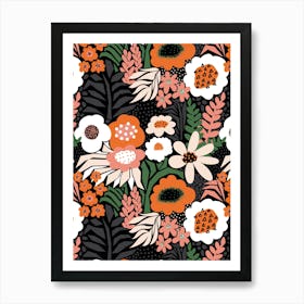 Paper Cut And Doodle Floral Collage Green Red White Black Art Print