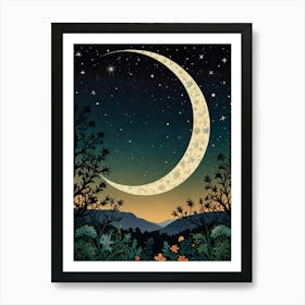 Moon And Stars Style William Morris Art Print Art Print