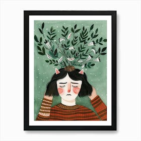 Illustration Of A Girl With Leaves On Her Head 1 Affiche