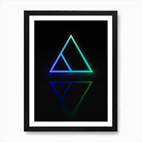 Neon Blue and Green Abstract Geometric Glyph on Black n.0113 Art Print