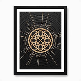 Geometric Glyph Symbol in Gold with Radial Array Lines on Dark Gray n.0275 Art Print