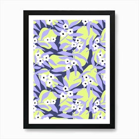 Lilac Neon Flower Pattern Art Print