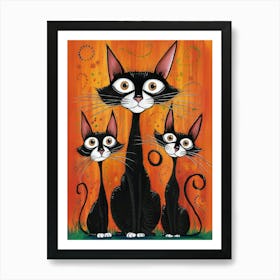 Three Black Cats Art Print