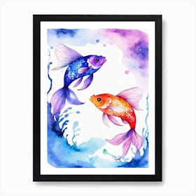 Twin Goldfish Watercolor Painting (77) Art Print