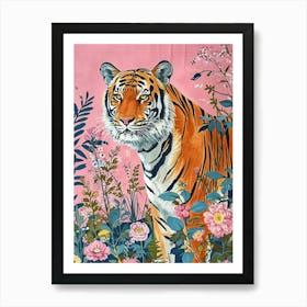 Floral Animal Painting Bengal Tiger 1 Art Print