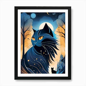 Cat In The Moonlight 4 Art Print