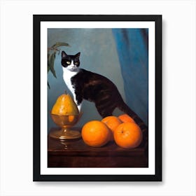 Painting Of A Still Life Of A Bird Of Paradise With A Cat, Realism 3 Art Print