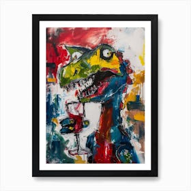 Graffiti Style Dinosaur Drinking Wine 2 Art Print