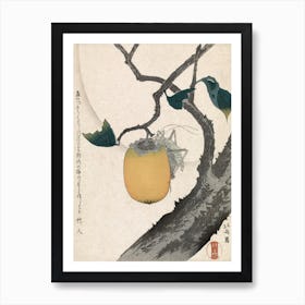 Persimmon And Grasshopper Vintage Japanese Woodcut Print, Katsushika Hokusai Art Print