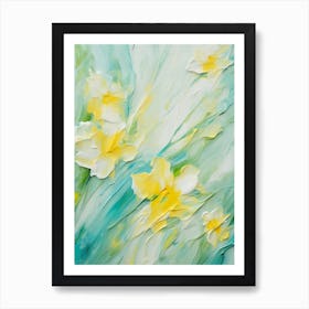 Daffodils Twist Stems Pointed Leaves Yellow Strokes Green 4 Art Print