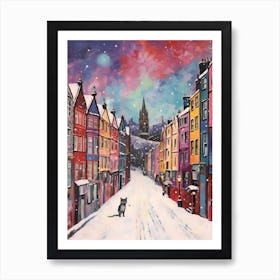 Cat In The Streets Of Edinburgh   Scotland With Snow 3 Art Print