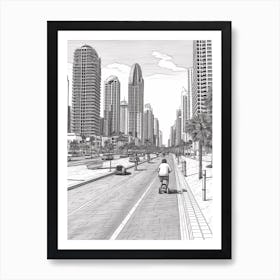 View Of Dubai, United Arab Emirates Line Art Black And White 4 Art Print