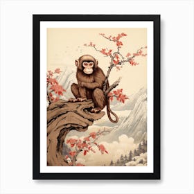 Monkey Animal Drawing In The Style Of Ukiyo E 4 Art Print