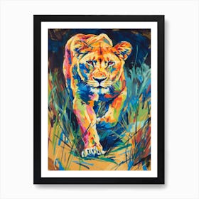 Transvaal Lion Lioness On The Prowl Fauvist Painting 4 Art Print