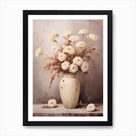 Carnation, Autumn Fall Flowers Sitting In A White Vase, Farmhouse Style 3 Art Print