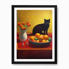 Bouvardia With A Cat 1 Pointillism Style Art Print