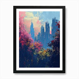 Cityscape At Sunset | Pixel Art Series 1 Art Print