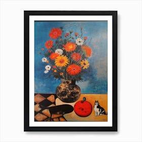 Chrysanthemums With A Cat 2 Surreal Joan Miro Style  Art Print