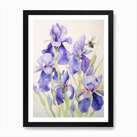 Beehive With Iris Watercolour Illustration 4 Art Print