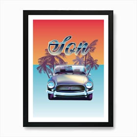 Vintage Car For Son With Palm Trees Art Print