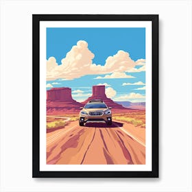A Subaru Outback Car In Route 66 Flat Illustration 3 Art Print