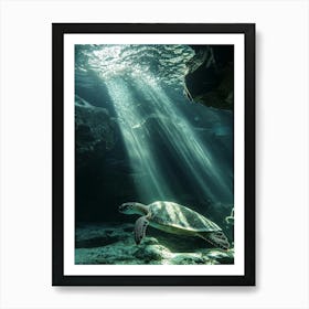 Sea Turtle Under The Sun. Generated AI. Art Print Art Print