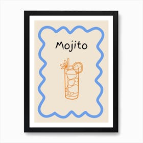 Mojito Doodle Poster Blue & Orange Art Print