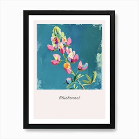 Bluebonnet 2 Square Flower Illustration Poster Art Print