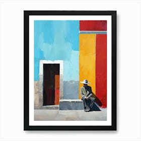 Mexican Man Sitting On A Bench Art Print