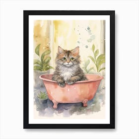 Selkirk Cat In Bathtub Botanical Bathroom 2 Art Print