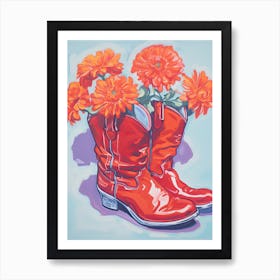 A Painting Of Cowboy Boots With Red Flowers, Fauvist Style, Still Life 6 Art Print