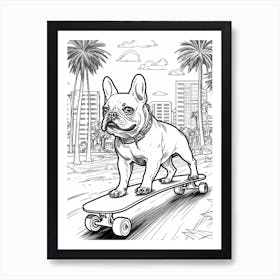 French Bulldog Dog Skateboarding Line Art 2 Art Print