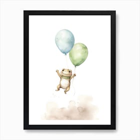 Baby Frog Flying With Ballons, Watercolour Nursery Art 4 Affiche