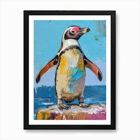 Galapagos Penguin St Kilda Breakwater Colour Block Painting 4 Art Print