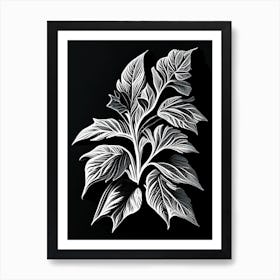 Spearmint Leaf Linocut 1 Art Print