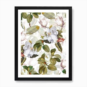 Lush White Magnolia Flowers Art Print