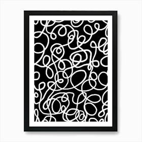 White Swirl Doodles On A Black Background Affiche