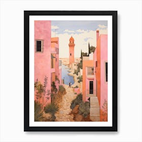 Faro Portugal 8 Vintage Pink Travel Illustration Art Print