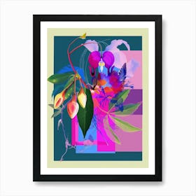 Bleeding Heart (Dicentra) Neon Flower Collage Art Print