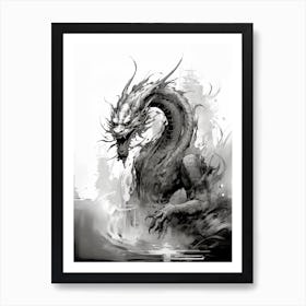 Dragon Inked Black And White 5 Art Print