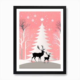 Christmas Tree And Deer, Rein deer, Christmas Tree art, Christmas Tree, Christmas vector art, Vector Art, Christmas art, Christmas, pink and white 2 Art Print